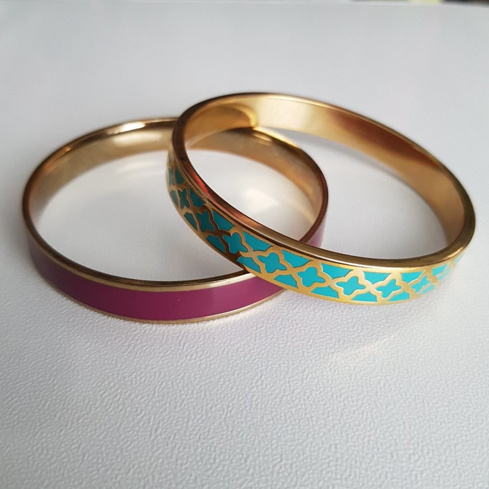 2 PC Solid Brass Purple & Teal Bangle Bracelets